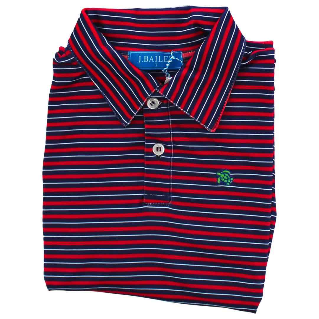 Harry Long Sleeve Performance Polo - Red/Navy