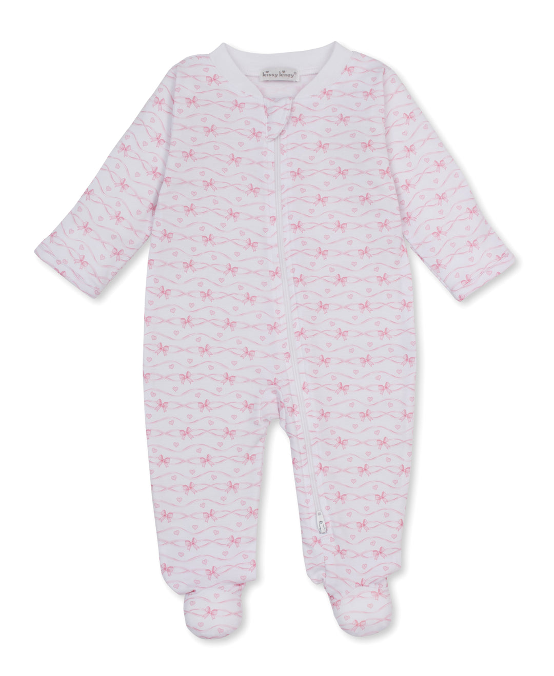 kissy kissy zipped footie pink baby bows