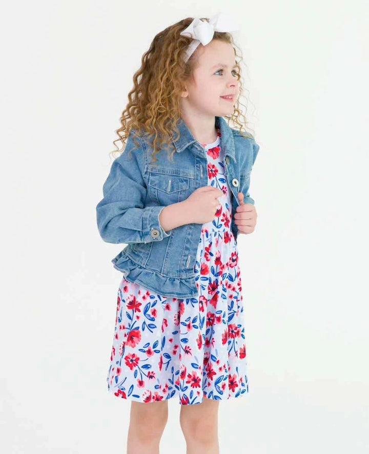 Denim Jacket with Ruffle - Light Wash