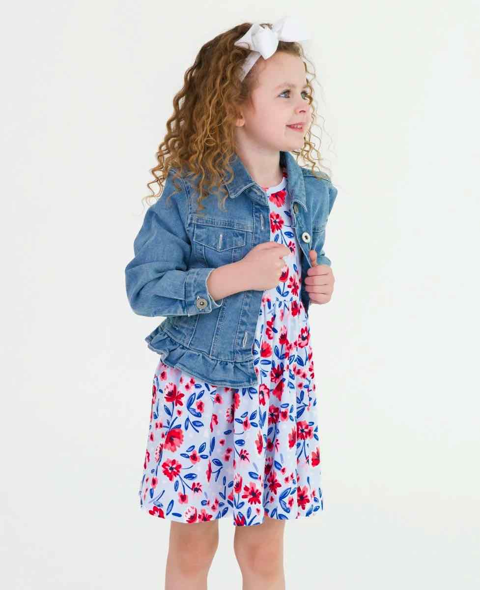 Denim Jacket with Ruffle - Light Wash