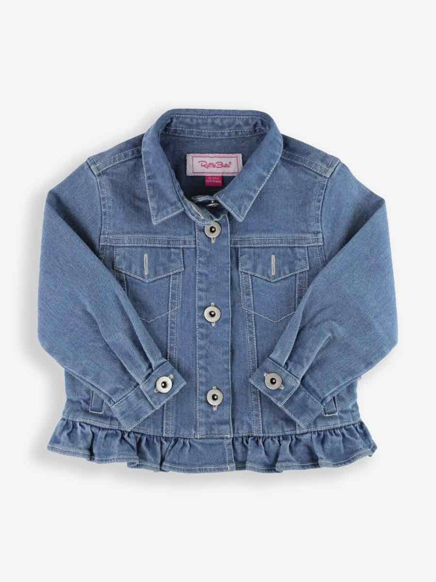 Denim Jacket with Ruffle - Light Wash