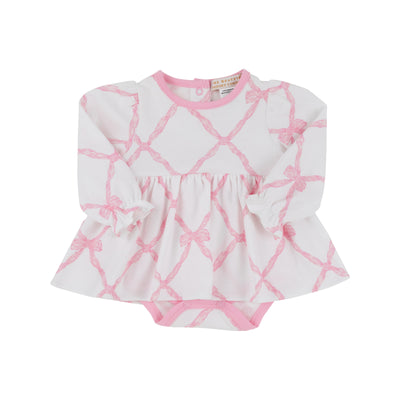 TBBC Long Sleeve Daisy Diaper Cover Dress - Belle Meade Bow with Pier Party Pink