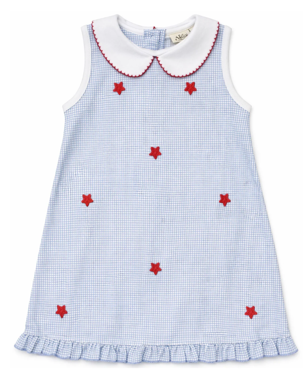 luigi blue Dress with ruffle - Sleeveless Knit with Embroidered Stars july 4