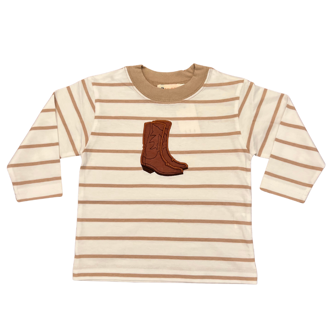 luigi T-Shirt LS - Khaki Stripe with Cowboy Boots
