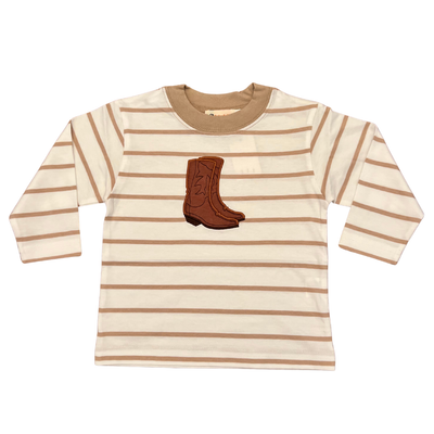 luigi T-Shirt LS - Khaki Stripe with Cowboy Boots