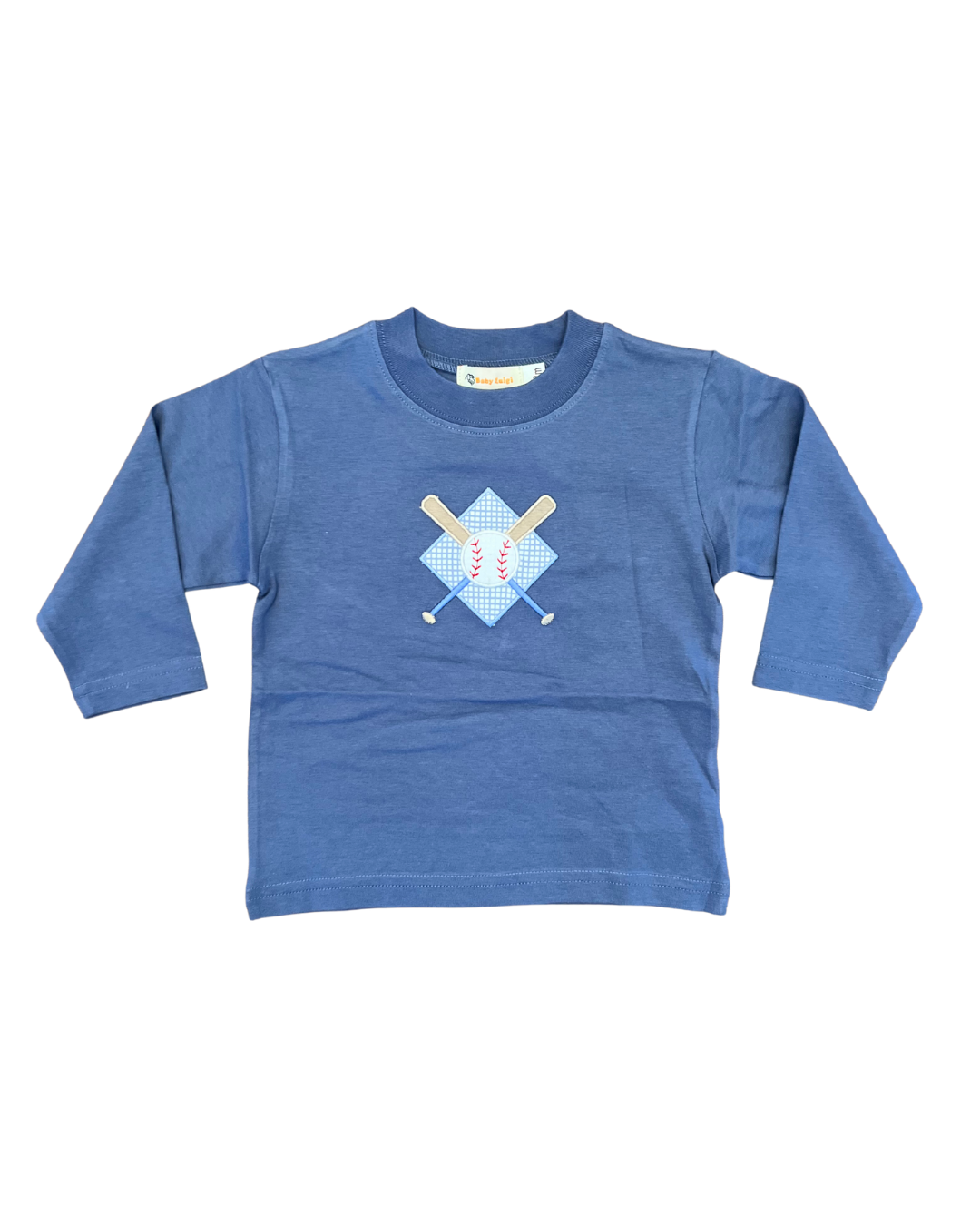 luigi T-Shirt LS - Steel Blue with Baseball Bats and Ball