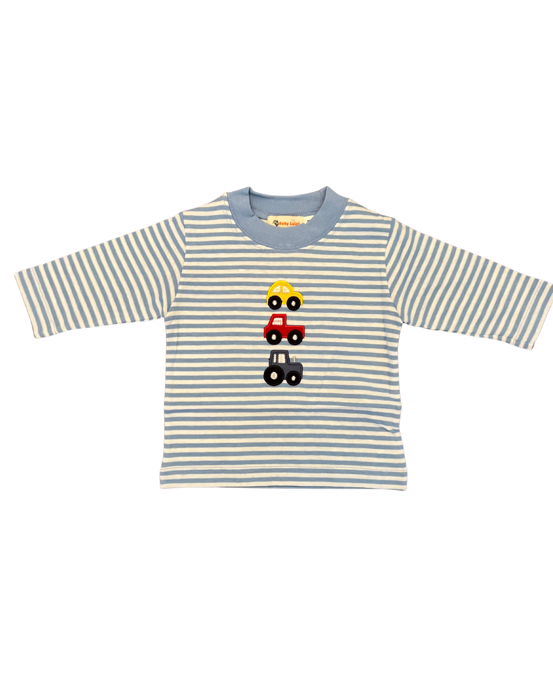 luigi T-Shirt LS - Sky Blue Stripe with Stacked Vehicles
