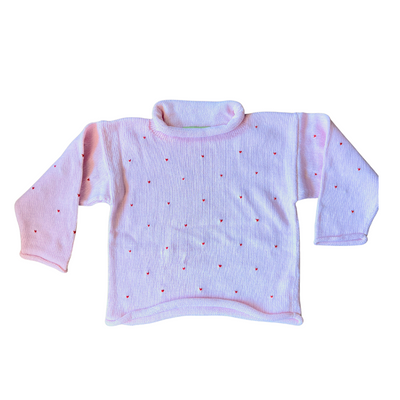 luigi Roll Neck Sweater - Light Pink with Mini Hearts