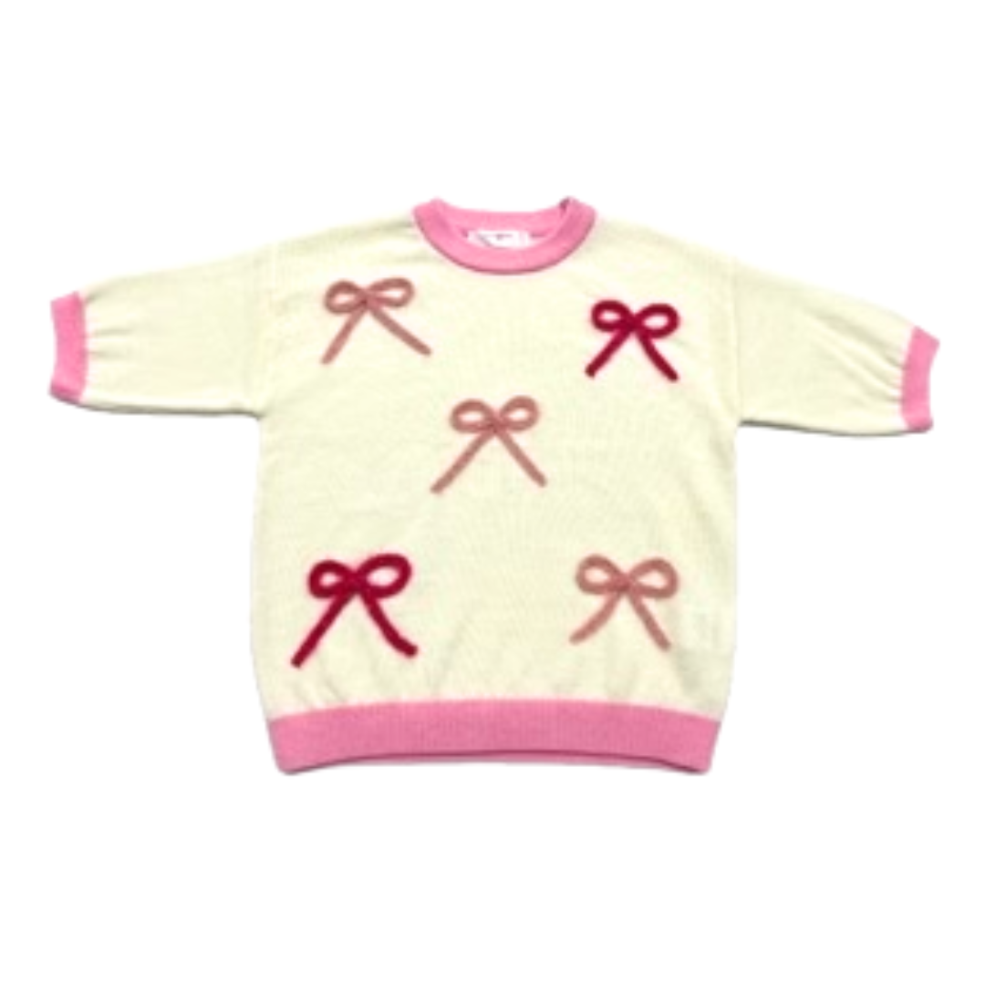 Lulu Bebe Iris Cream Sweater - Pink Bows