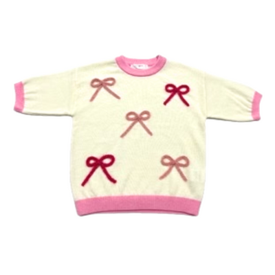 Lulu Bebe Iris Cream Sweater - Pink Bows