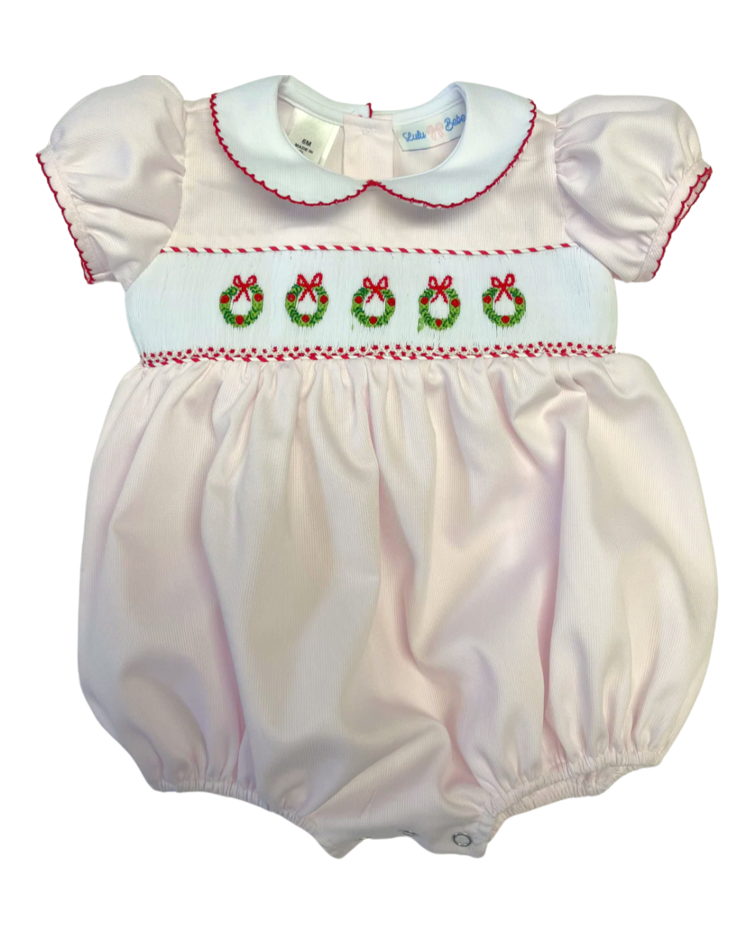 lulu bebe Emmie Smocked Bubble - Christmas Wreath