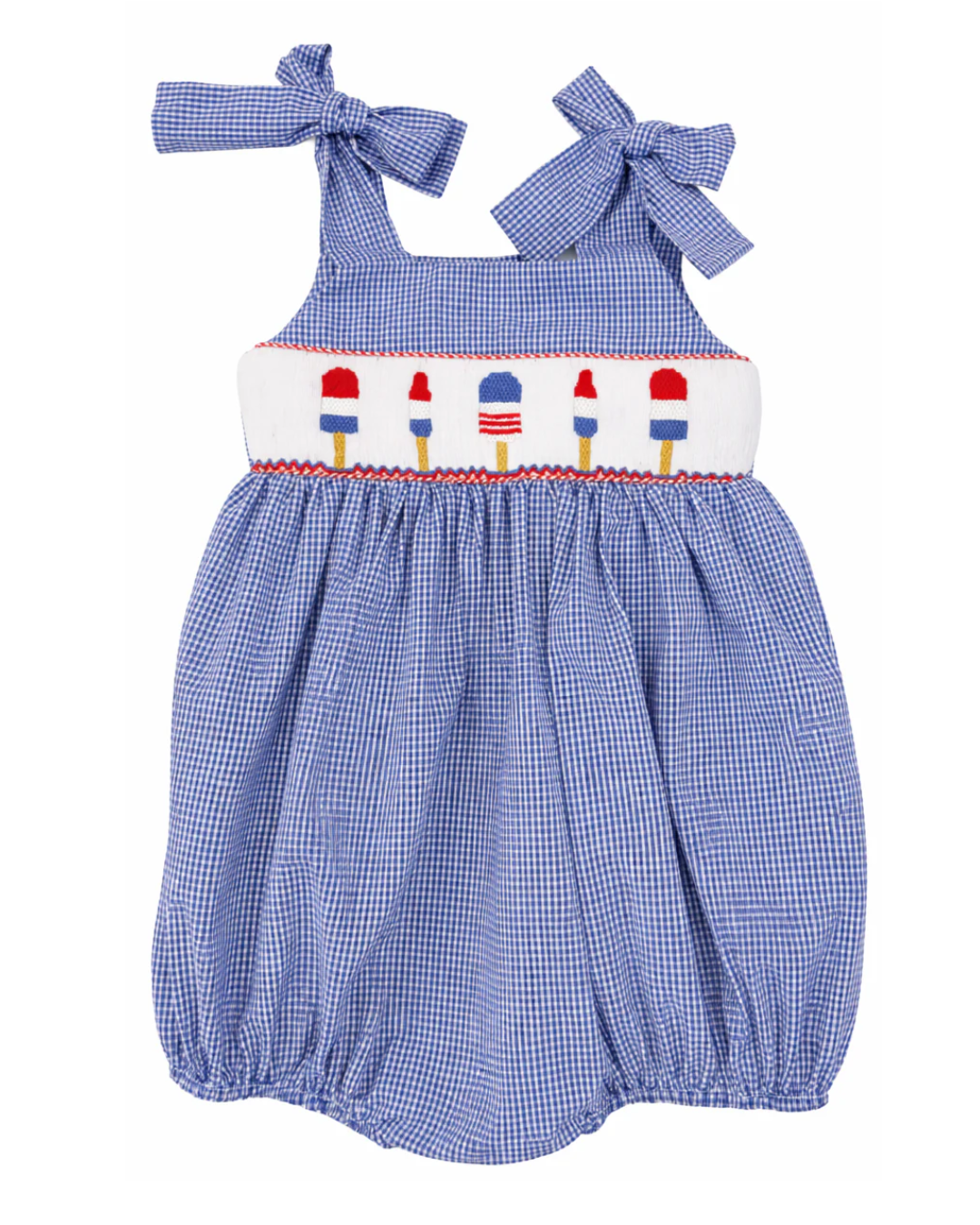lulu bebe Gigi Smocked Bubble with Straps - Patriotic Popsicles july 4