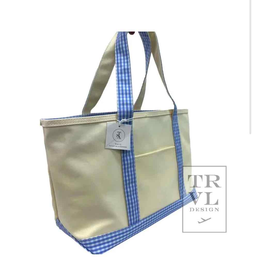 TRVL Medium Tote - Coated Canvas - Gingham Sky