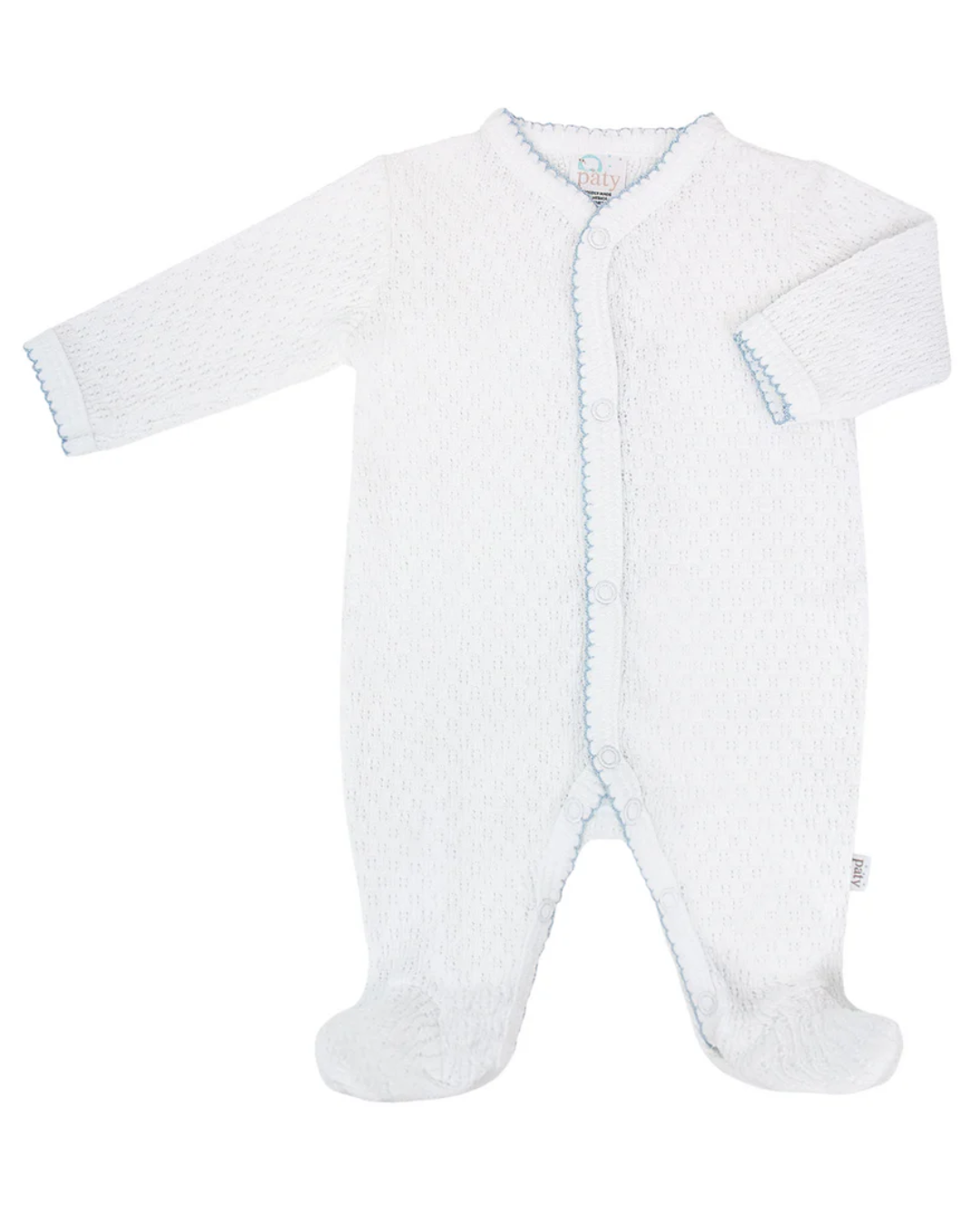 Paty Footie - Long Sleeve - White with Blue Trim