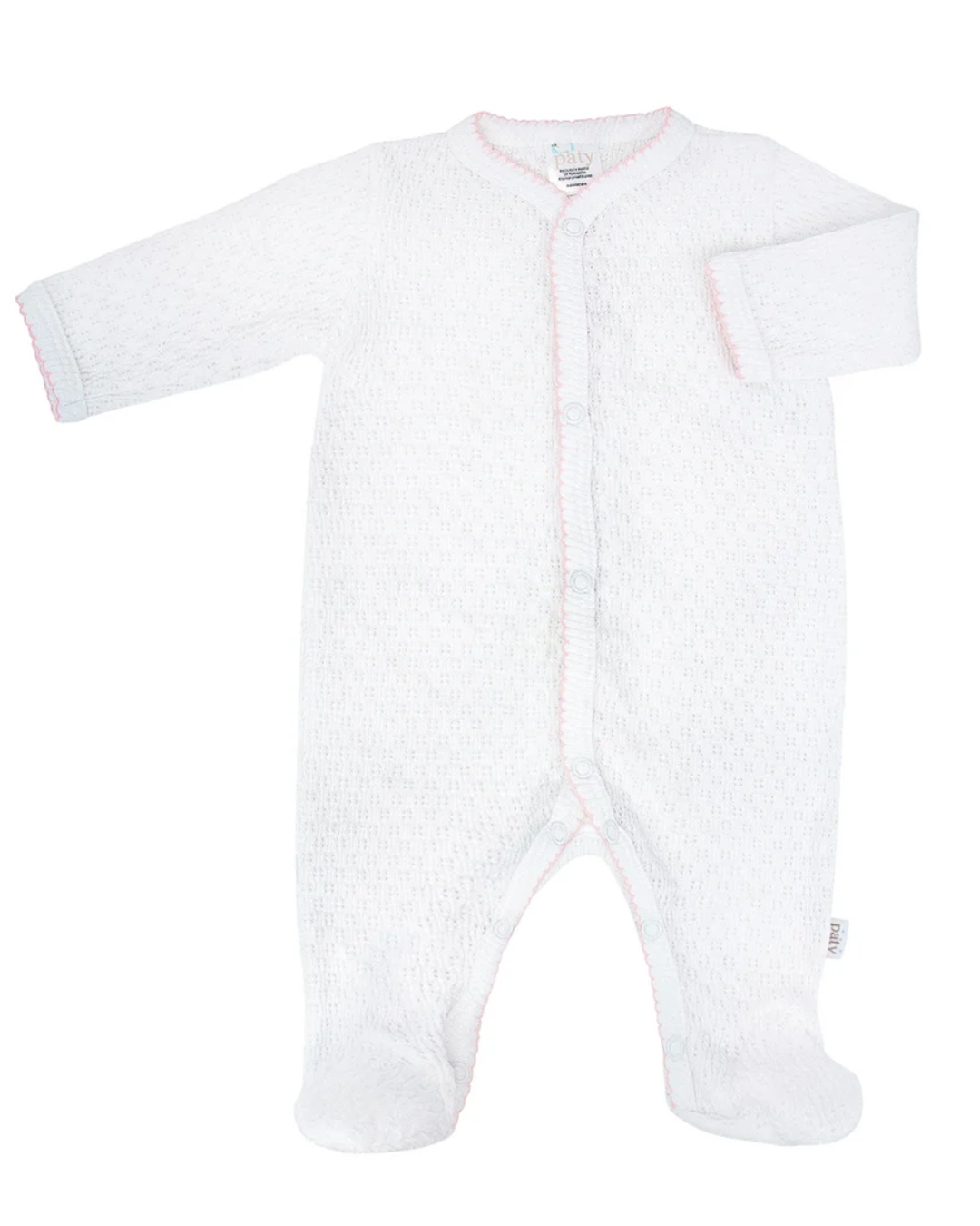 paty Footie - Long Sleeve - White with Pink Trim