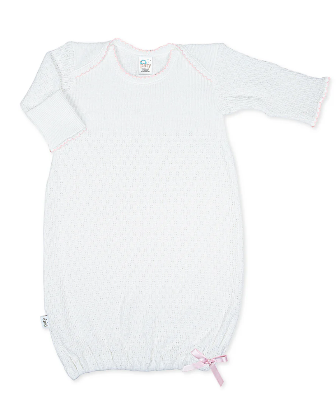 Paty LS Lap Shoulder Gown - White with Pink Trim