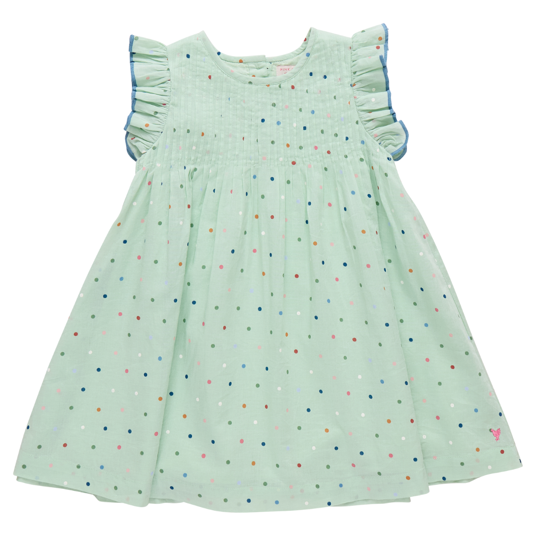 pink chicken Jaipur Dress - Pastel Green Polka Dot