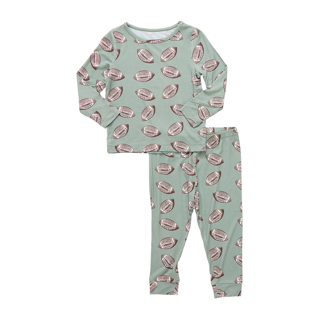 Bamboo PJ Set - Green Flying Footballs