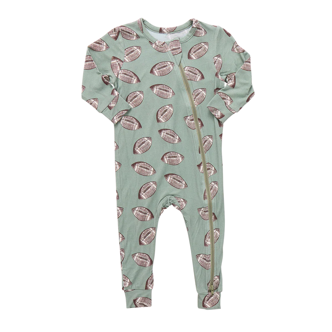 Bamboo Romper - Green Flying Footballs