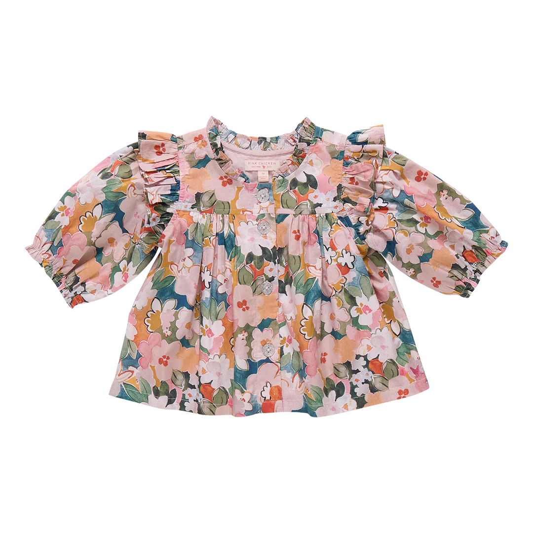 Kalani Button Up Top - Watercolor Floral