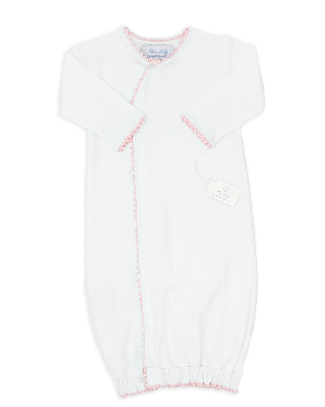 pixie lily white Jersey Wrap Sack - with Elegant pink Crochet Tatting Edge