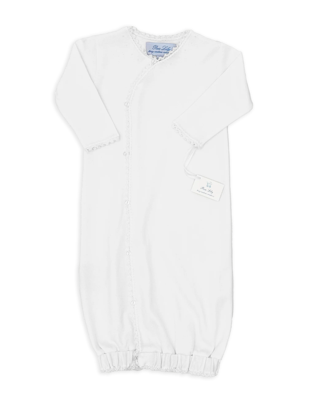 pixie lily white Jersey Wrap Sack - with Elegant White Crochet Tatting Edge