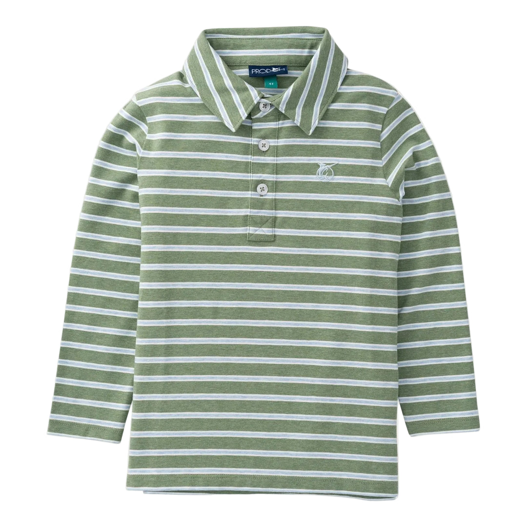 prodoh LS Cotton Polo - Hedge Green and Cashmere Blue Stripe