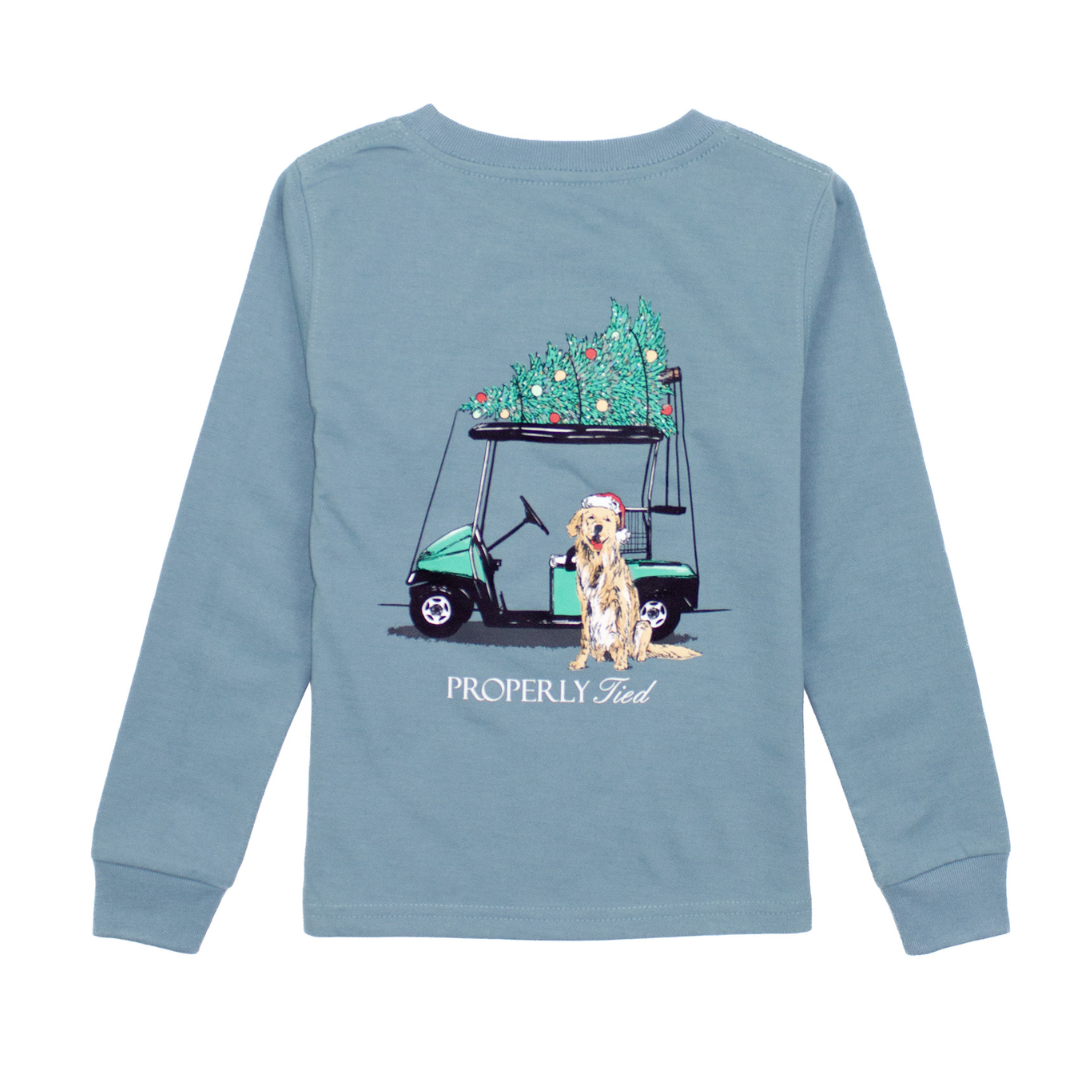 properly tied T-Shirt Long Sleeve - Santa's Caddy - Steel Blue