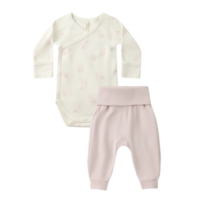 quincy mae Side Snap Bodysuit & Pant Set - Snow Owls