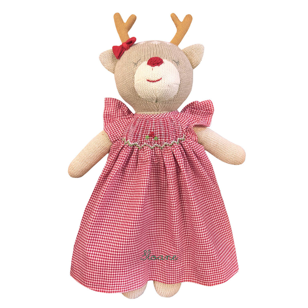 Knit Reindeer Doll with Red Check Dress: 12"