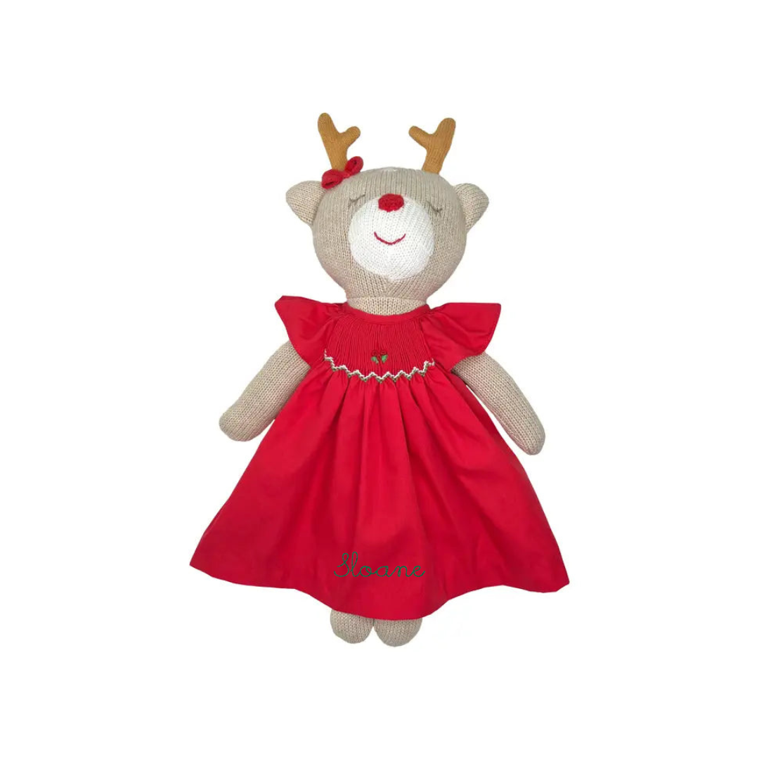 Knit Reindeer Doll with Red Dress
