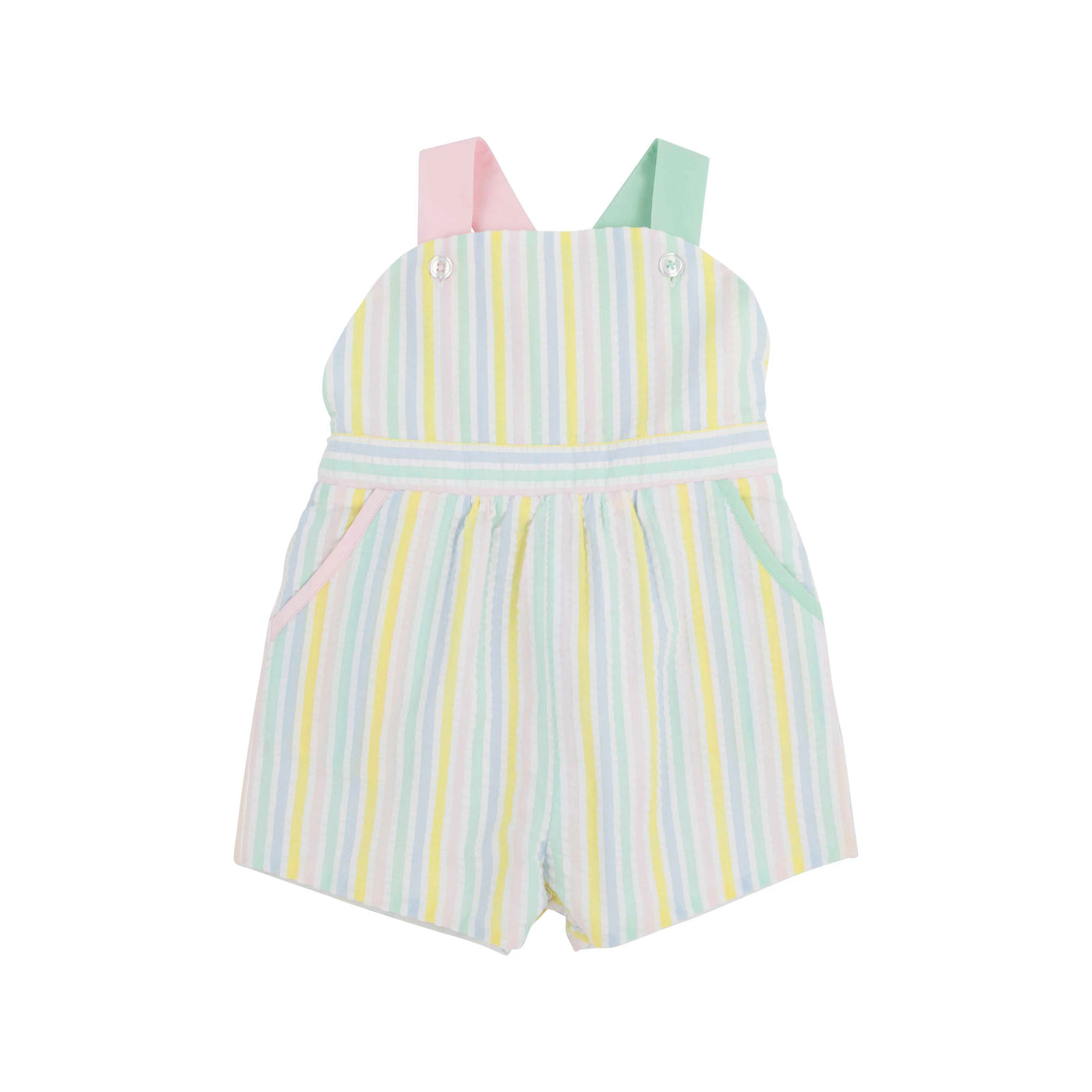 Ruthie Romper - Siesta Key Seersucker with Palm Beach Pink and Sea Island Seafoam