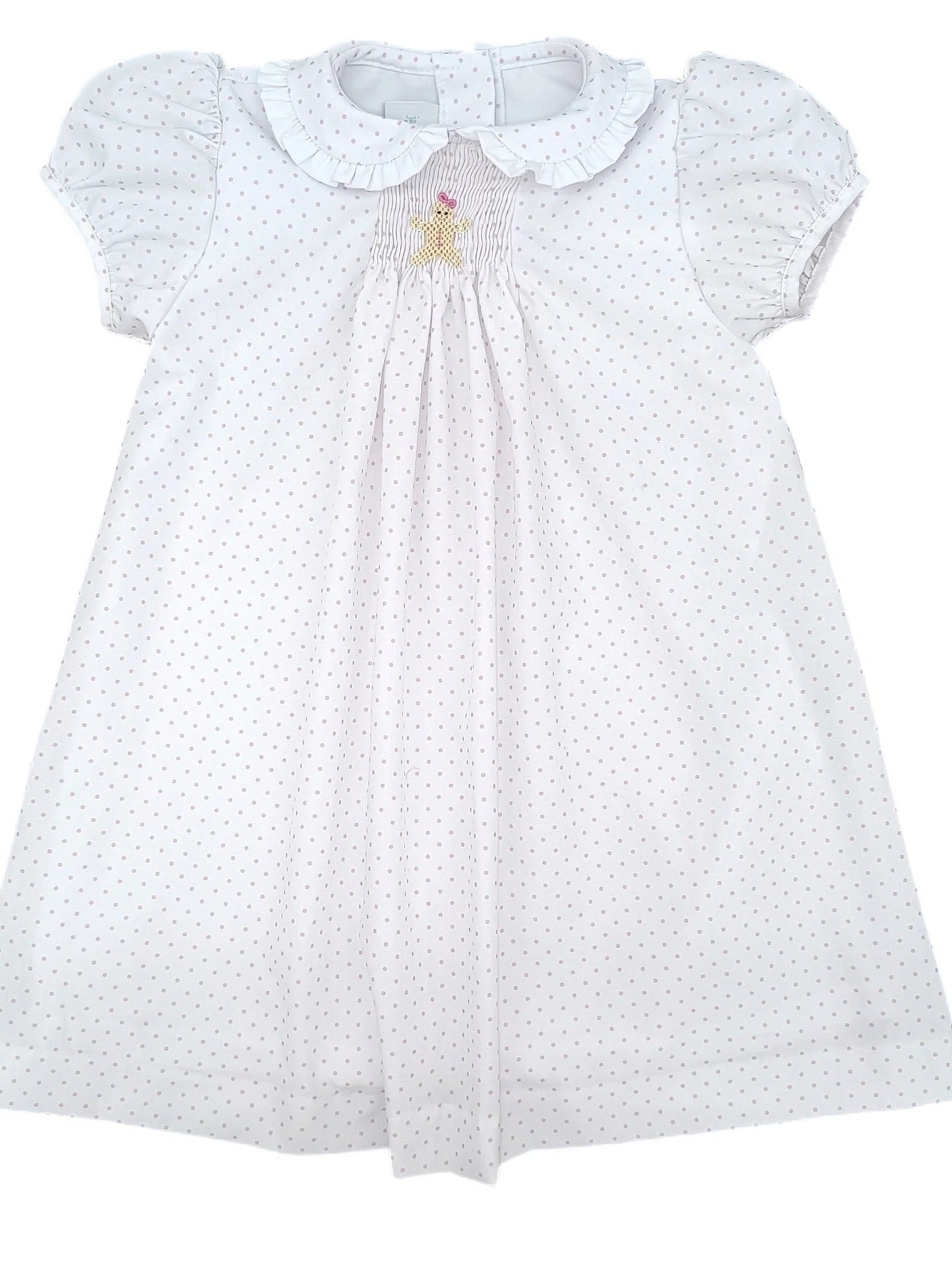 Sage Smocked Dress - Pink Bitty Dot Gingerbread