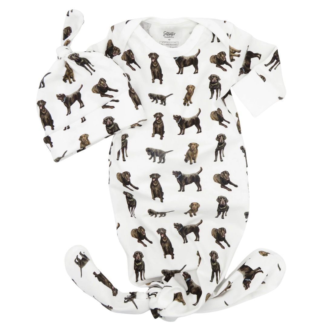 saltwater swaddles Newborn Gown + Hat - Chocolate Lab