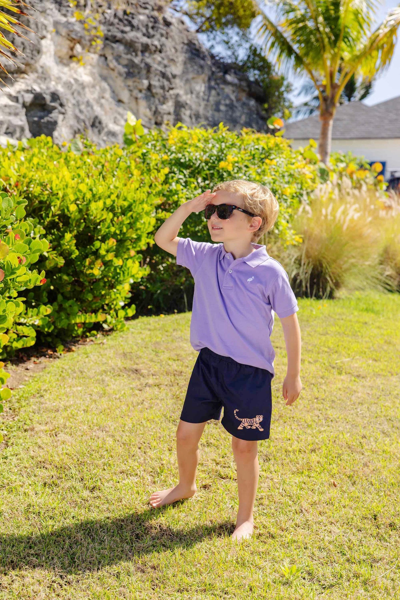 Shelton Shorts - Nantucket Navy with Beale Street Blue Stork & Tiger Applique