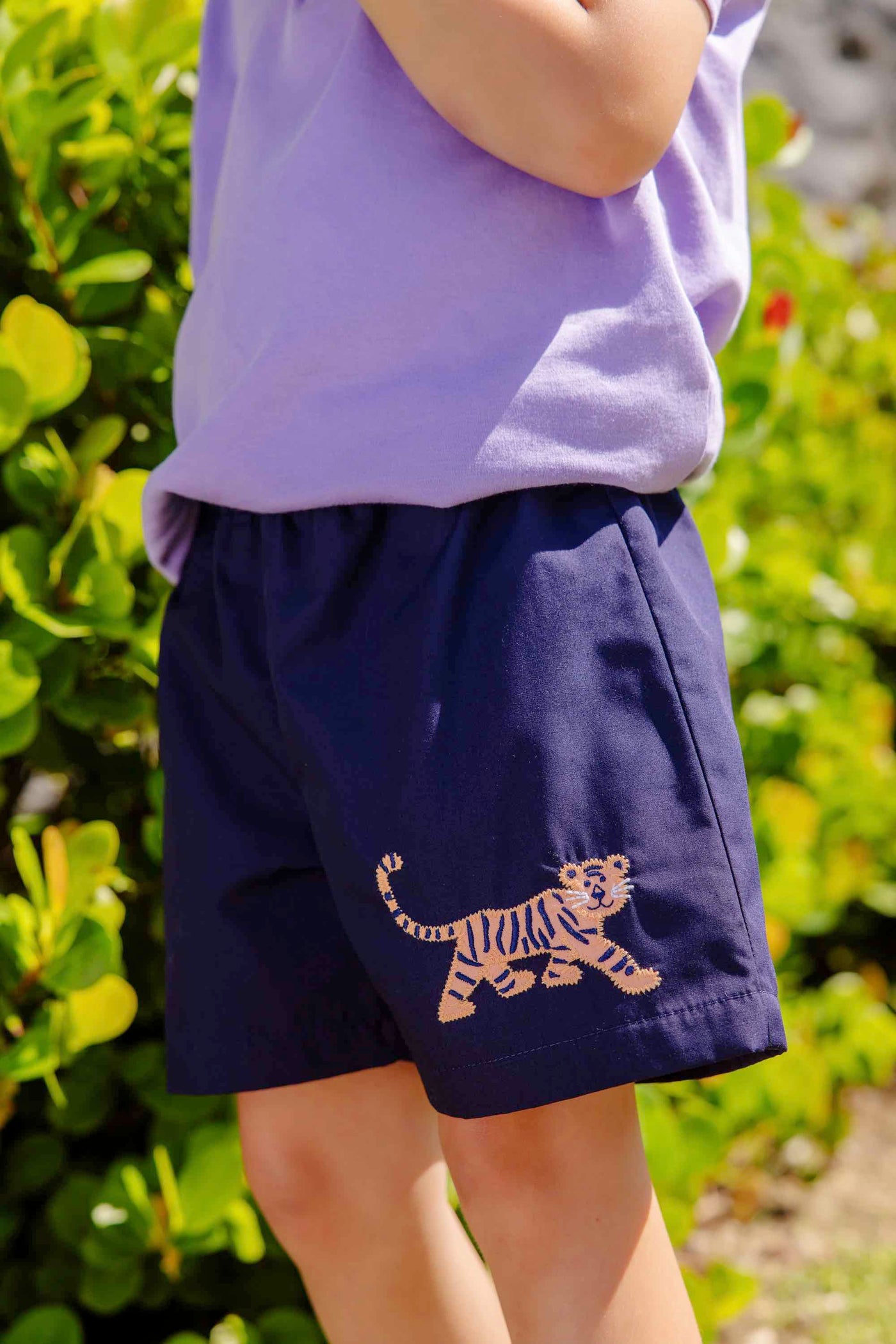 Shelton Shorts - Nantucket Navy with Beale Street Blue Stork & Tiger Applique