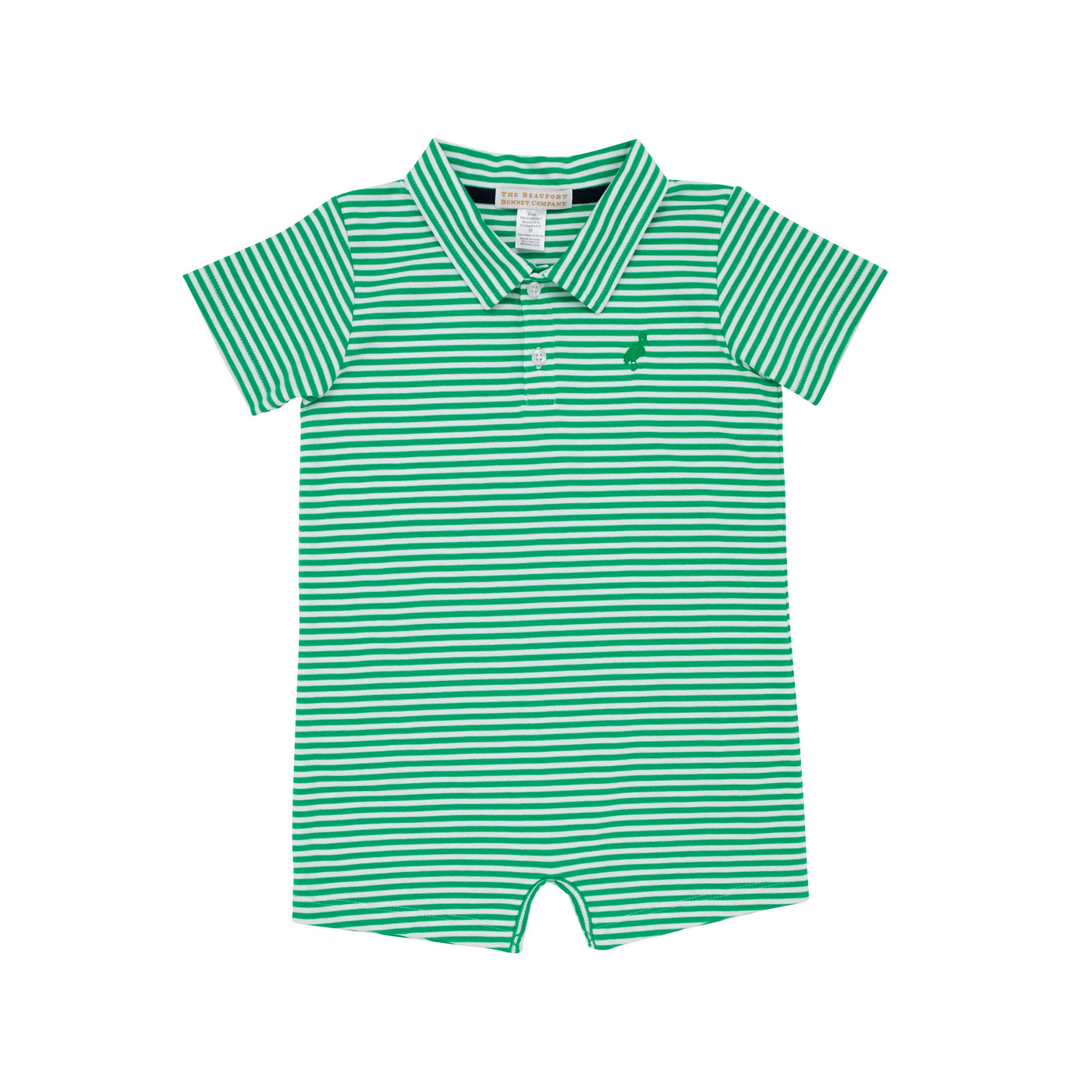 Sir Proper Romper Pima - Kiawah Kelly Green Stripe With Kiawah Kelly Green Stork