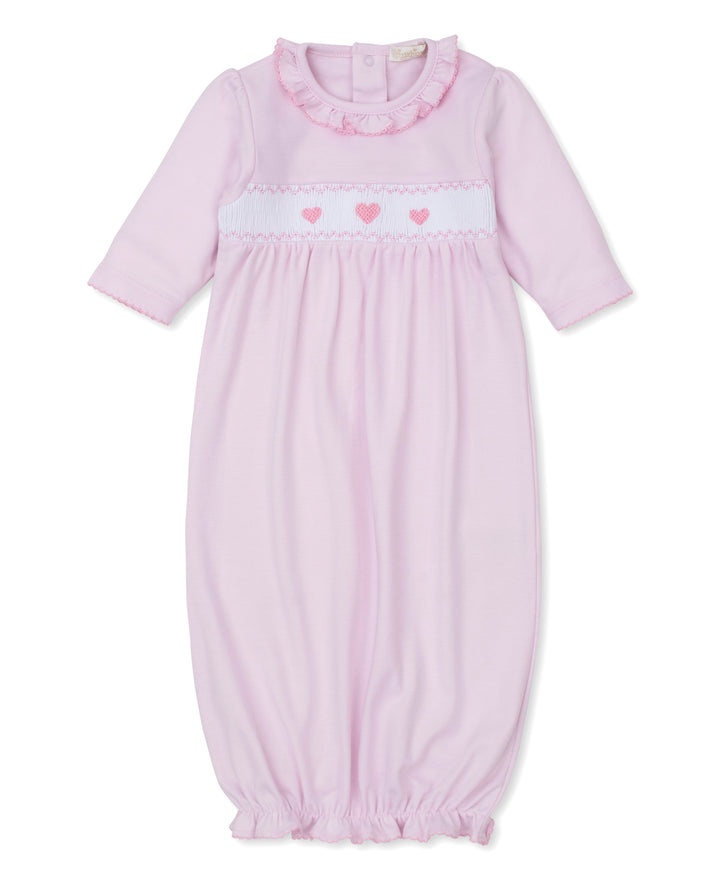 Smocked Hearts Sack Gown and Hat SET