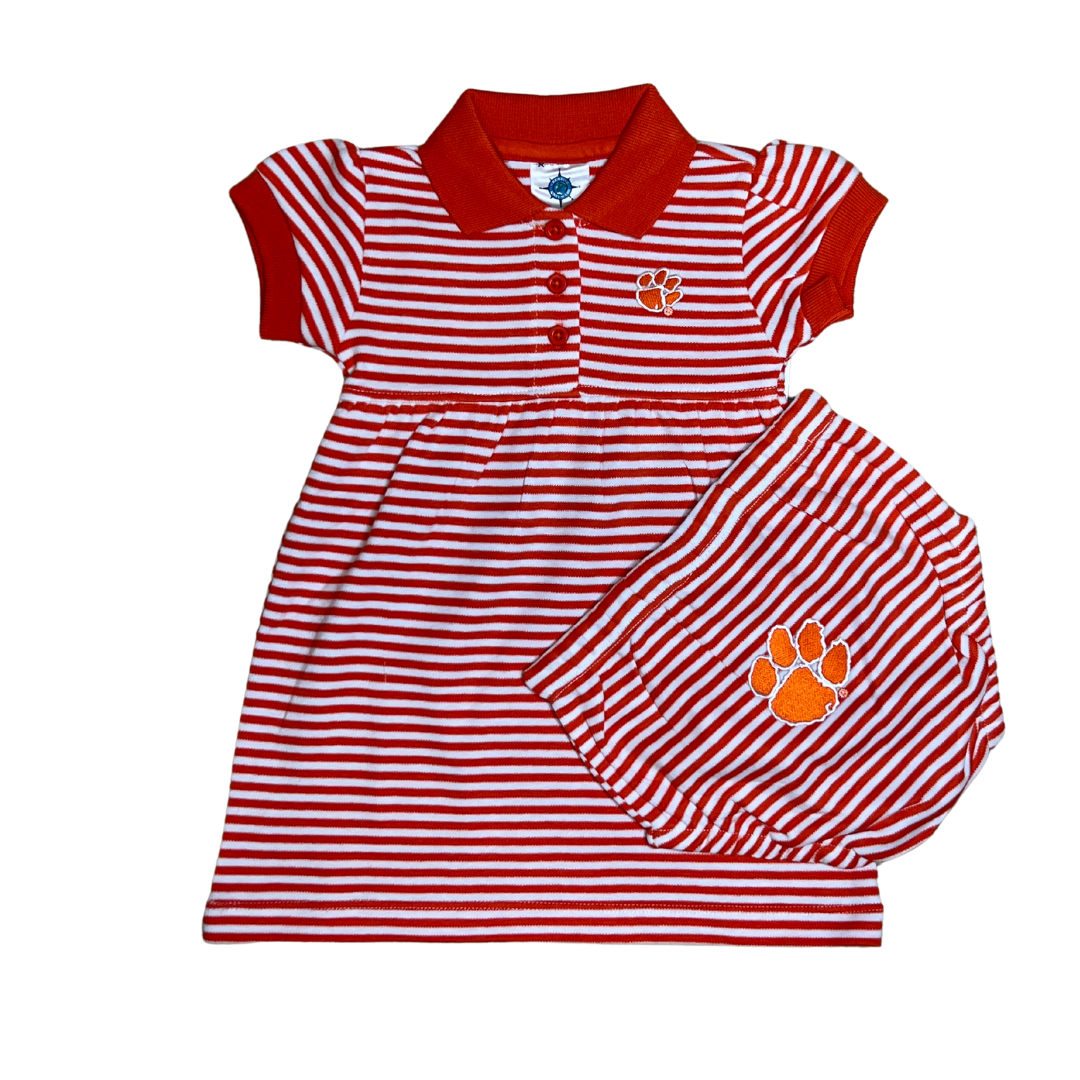 Stripe Dress and Bloomer Set - Orange and White