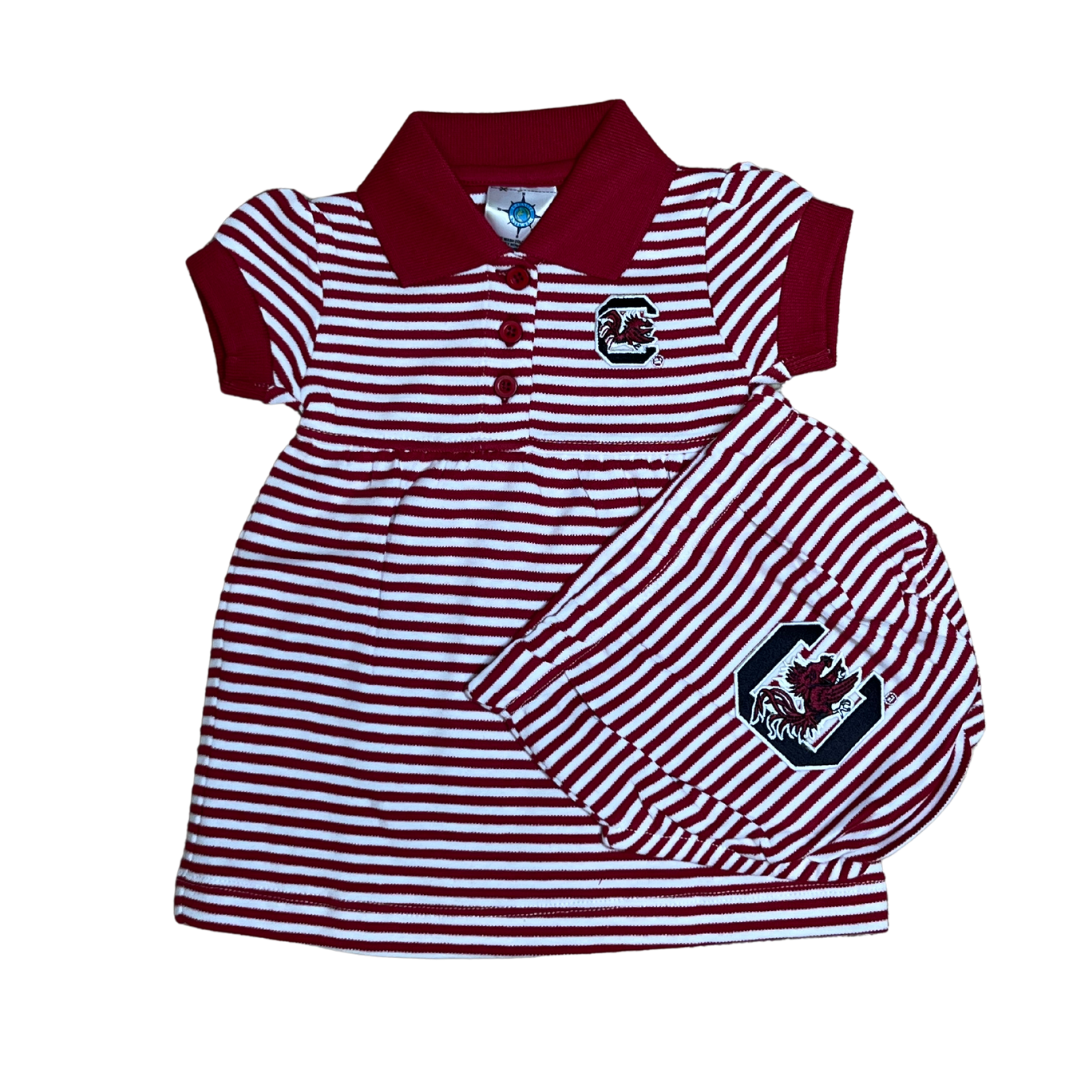 Stripe Dress and Bloomer Set - Garnet and White