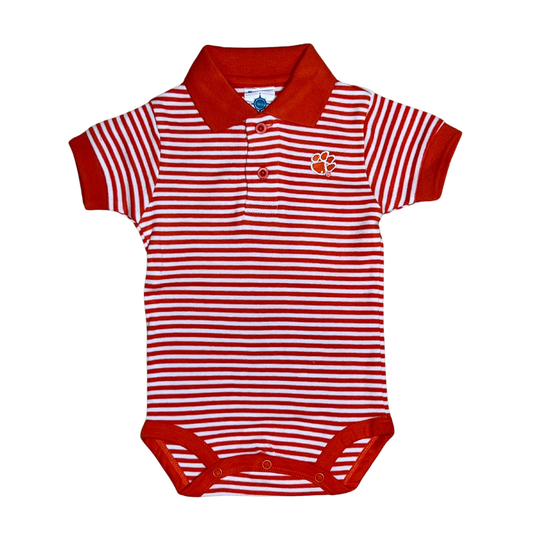 Striped Polo Body Suit - Orange and White