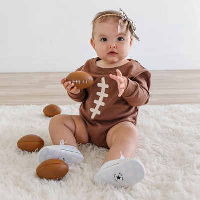 Football Lace Patch Long Sleeve Romper - Mocha