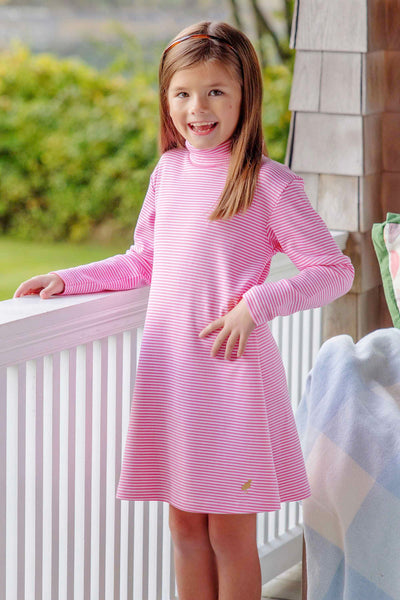 Tatum's Turtleneck Dress - Romany Rose Stripe with Metallic Gold Stork