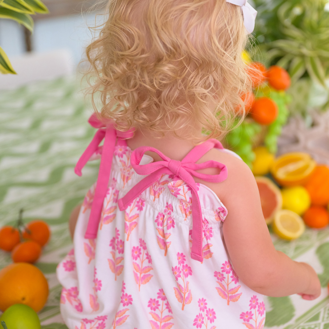 Rosey Romper - Bridgetown Harbour Hand Block/Winter Park Pink