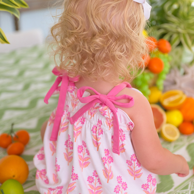 Rosey Romper - Bridgetown Harbour Hand Block/Winter Park Pink