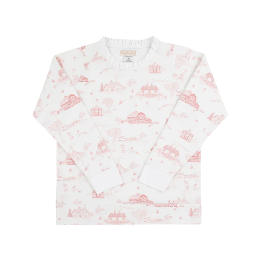 tbbc Cassidy Comfy Crewneck -  York Town Toile with Worth Avenue White