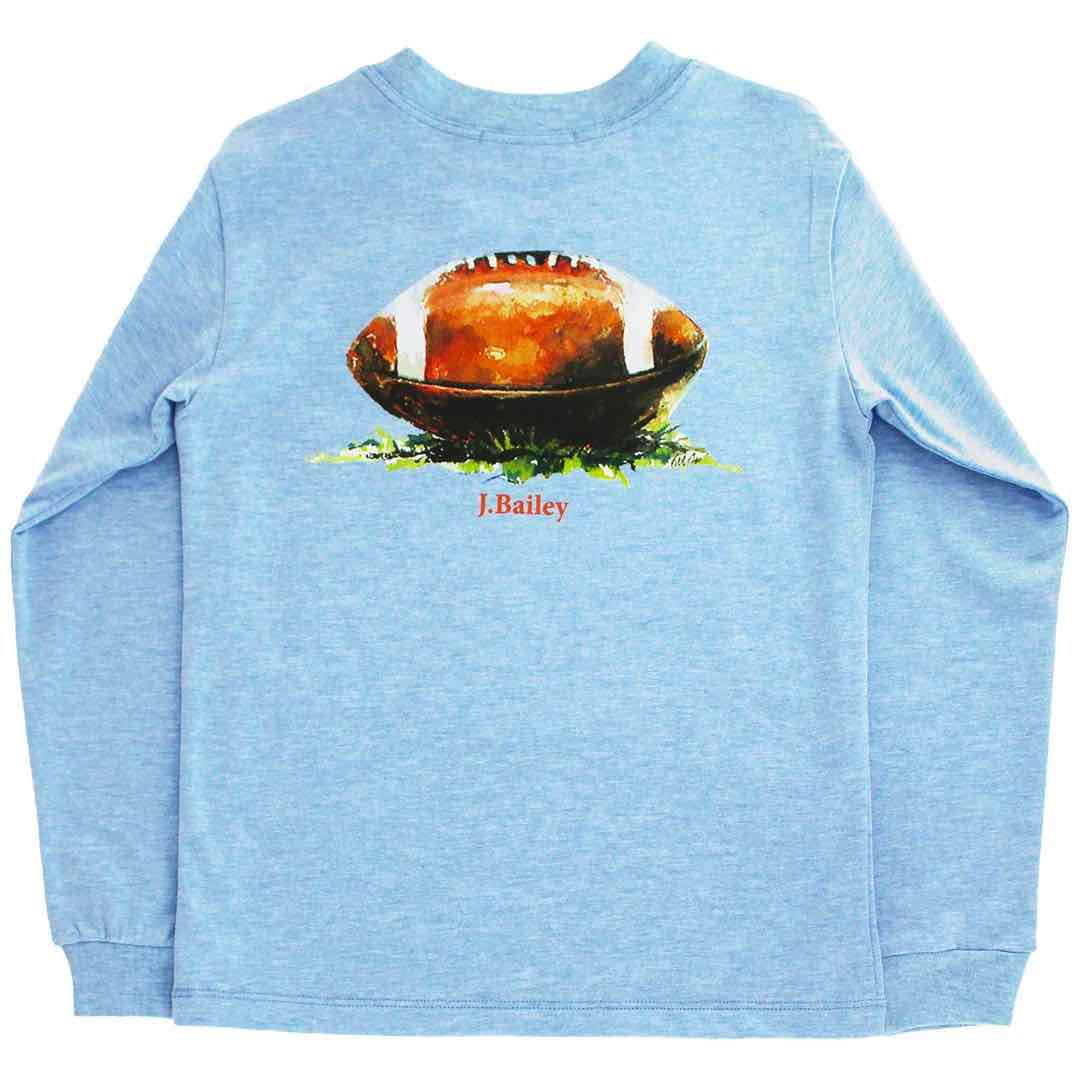 J. Bailey Long Sleeve Logo Tee - Football on Heather BlueNavy