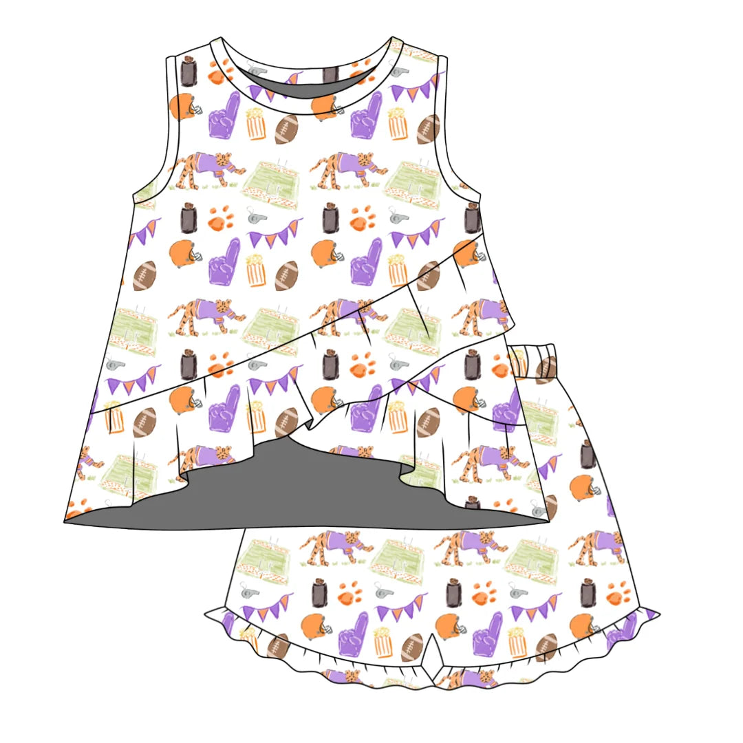 three little ducks Rosie Ruffle Back Top w/ Sadie Claire Shorts - Game Day Tiger Paws clemson