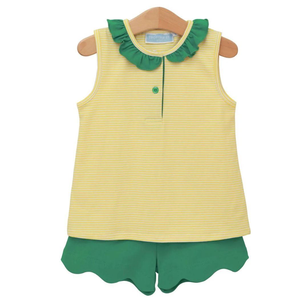 trotter street kids Nora Short Set - Yellow Stripe/Green