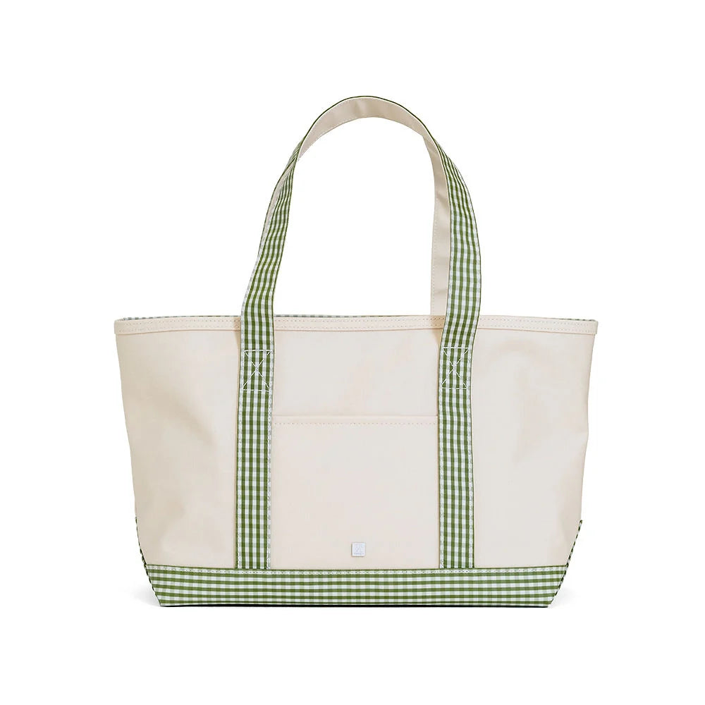 TRVL Medium Tote - Coated Canvas - Gingham Moss